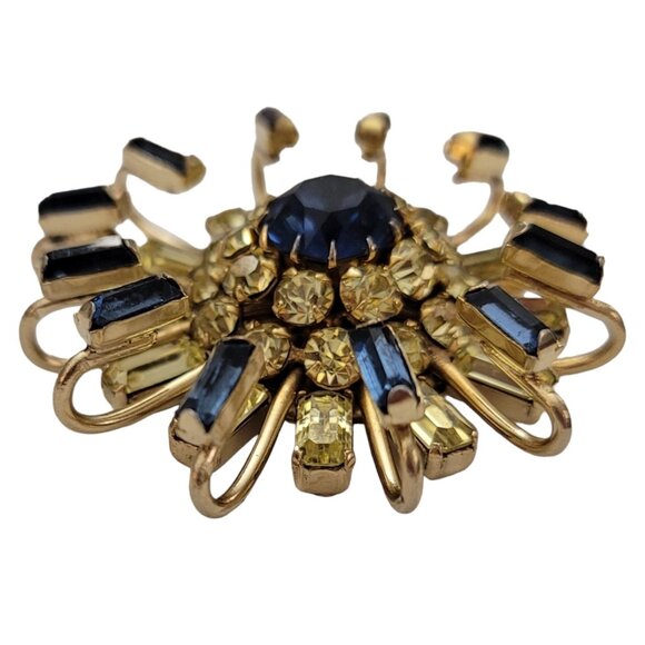 Kramer NY Gold Tone Blue Jonquil Prong Rhinestone Dimensional Starburst Pin K307 - Picture 5 of 14
